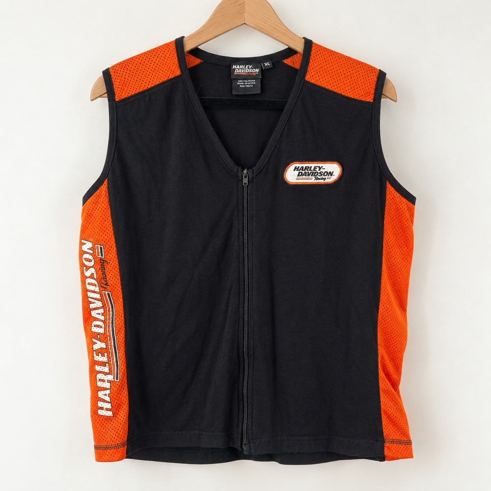 Harley-Davidson Bikercore Race Moto Zip Vest Women 1W Blockette Gorpcore Vintage